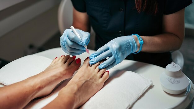 Foto huis salon pedicure voetverzorging behandeling en nagel het proces van professionele pedicures meester in bl