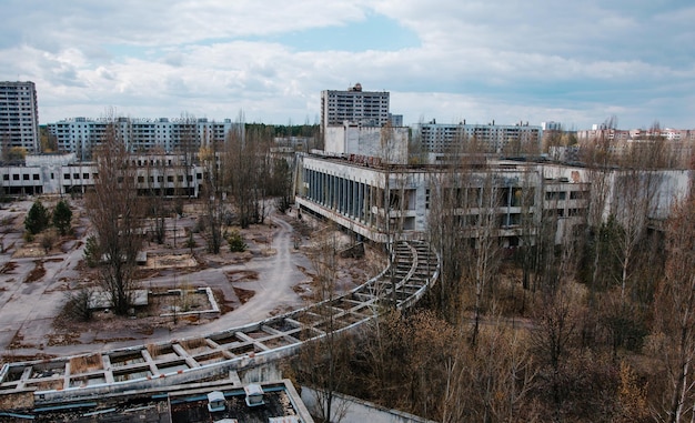 Huis van cultuur Energetik in de stad Tsjernobyl Oekraïne Verlaten stad