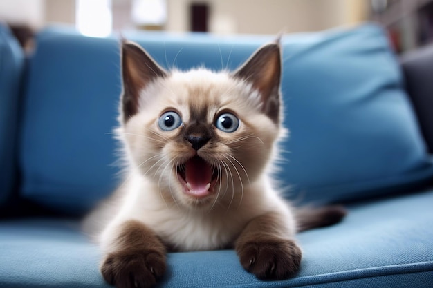 Huisdier Concept schattig kitten spelen met zijn speelgoed in woonkamer kitten met grappige uitstraling