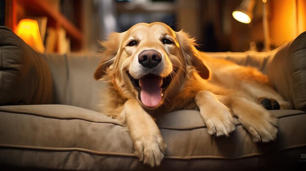 Huisdieren bank hond glimlach