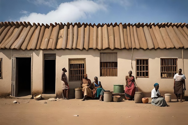 Huisfacades en winkels voor de winkel in een arme Afrikaanse straat