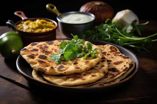 Huisgemaakte Aloo Paratha Liefde op witte achtergrond Het populaire straatvoedsel Alou Paratha foto