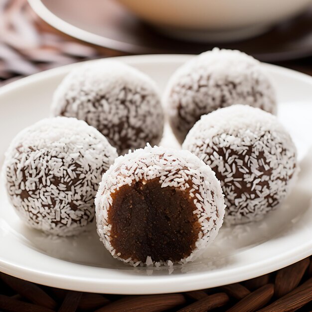 Foto huisgemaakte chocolade mochi ballen op bord ai gegenereerd