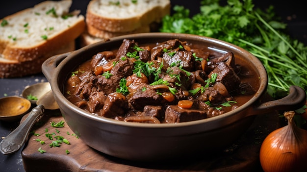 Huisgemaakte Franse stoofpot van rundvlees bourguignon