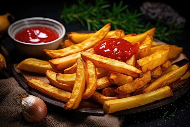 Huisgemaakte friet uit de oven met ketchup
