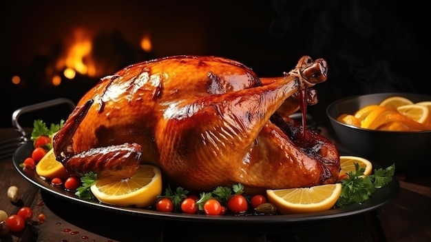 Huisgemaakte geroosterde kalkoen voor Thanksgiving, kerstfeesten, kerstmaaltijden, generatief Ai.