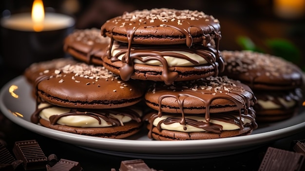 Huisgemaakte heerlijke chocoladekoekjes gevuld met room.