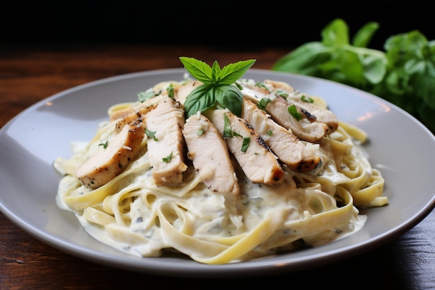 Huisgemaakte kip Fettuccine Alfredo Pasta