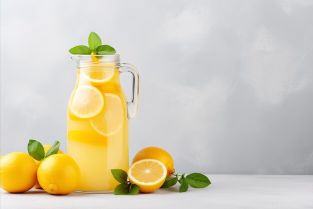 Huisgemaakte limonade met munt Verfrissende citrusdrank voor een hete zomerdag met kopieerruimte