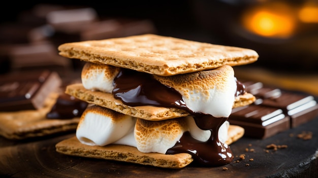 Foto huisgemaakte marshmallow smores met chocolade op crackers