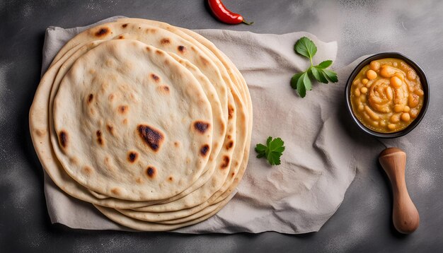 Huisgemaakte Roti Chapati Flatbread op een grijze betonnen achtergrond