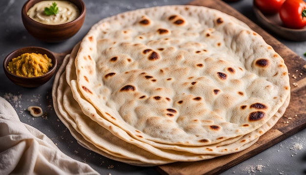 Huisgemaakte Roti Chapati Flatbread op een grijze betonnen achtergrond