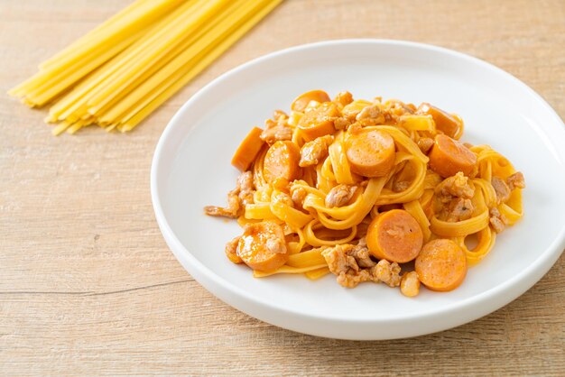 huisgemaakte spaghetti pasta worst en gehakt varkensvlees