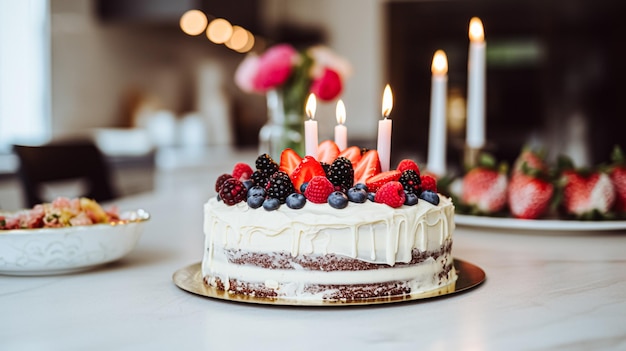 Huisgemaakte verjaardagstaart op het Engelse platteland huis huisje keuken eten en vakantie bakken recept