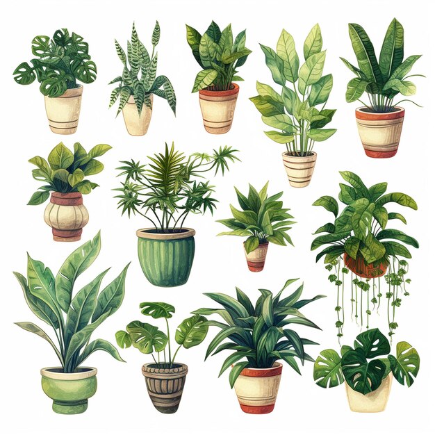 Foto huisgroene planten een set met de hand getekende digitale illustraties generatieve ai