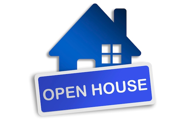 Huisvestingspictogram met geïsoleerde open huisbanner
