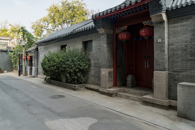 Foto huizen in steegjes in peking, china