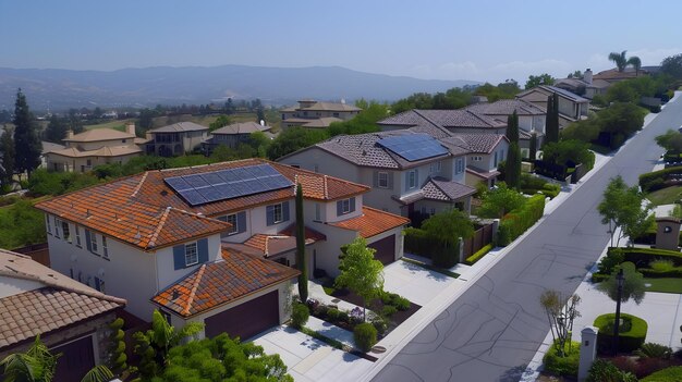 Huizen met zonnepanelen in een levendige gemeenschap in Californië