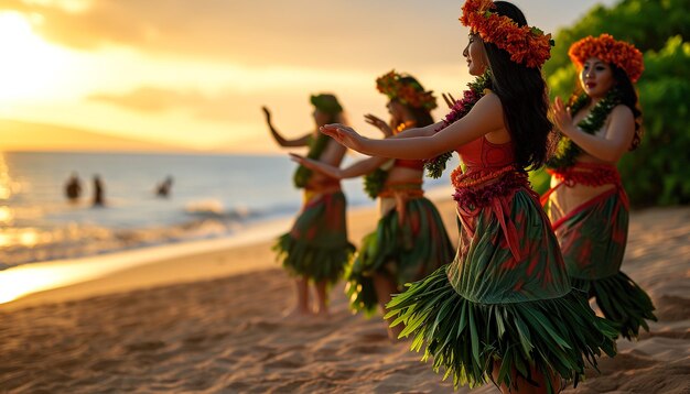 Hula dancers at sunset