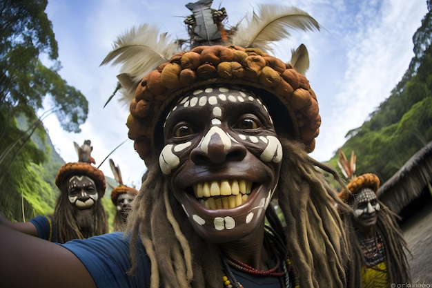 Huli Wigmen of Papua New Guinea Traditional Clothing and Face Paint