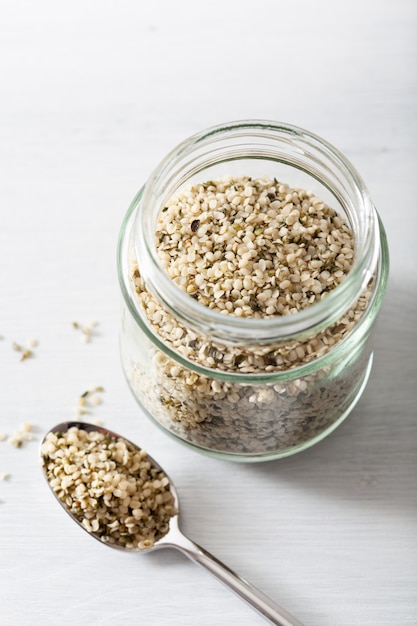 Hulled hemp seeds, healthy superfood supplement