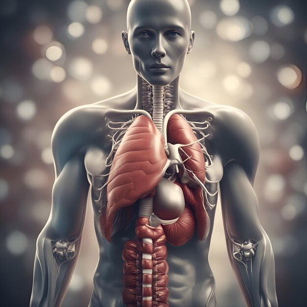 Photo human anatomy with organs and circulatory system 3d illustration