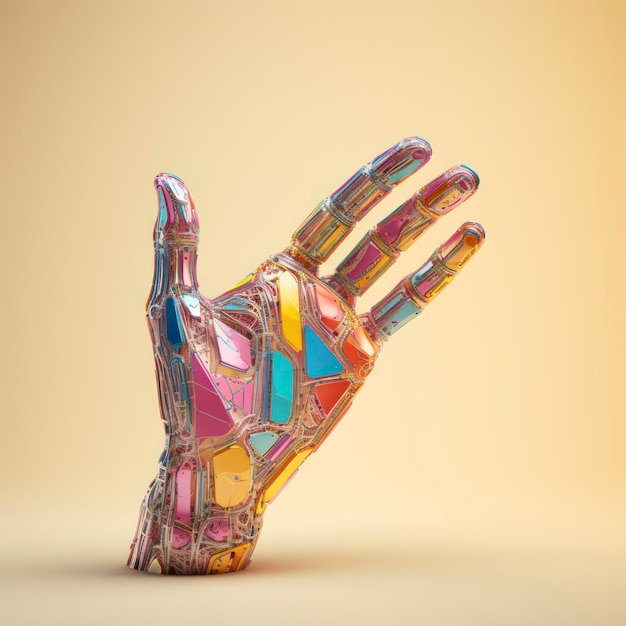 человеческая рука протягивается сквозь раму и выходит как виртуальная 3D-модель руки