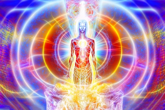 Human aura spiritual energy meditation concept Neural network AI generated