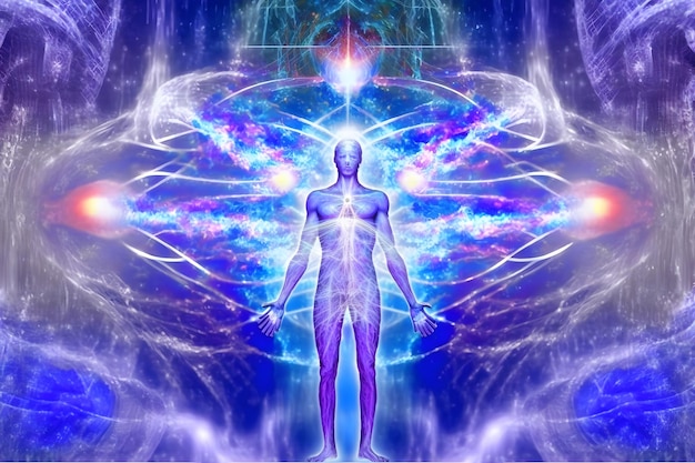 Human aura spiritual energy meditation concept Neural network AI generated