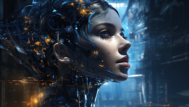 human big data visualization Futuristic artificial intelligence concept Aesthetic cyber mind design