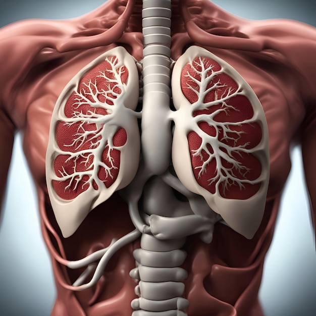 人間の体の解剖学 3D イラスト 人間の呼吸器系