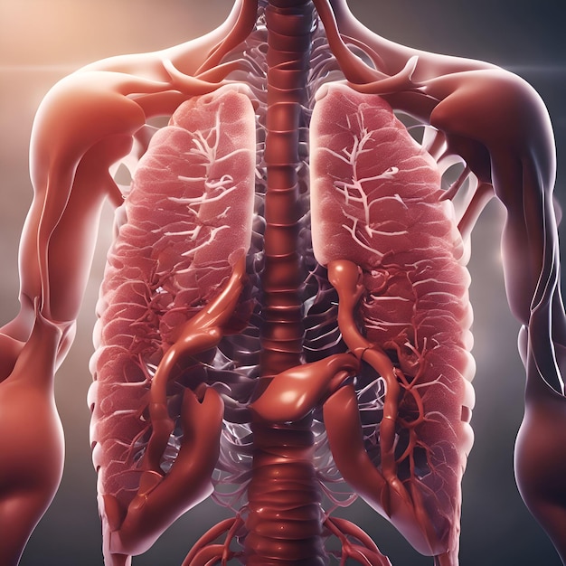 Human body anatomy with highlighted lungs 3D illustration medical concept