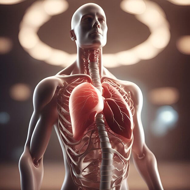Анатомия человеческого тела с легкими и венами 3D-рендеринг