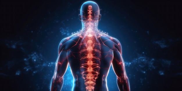 Human body back pain Augmented reality discomfort of spine trauma Generative AI