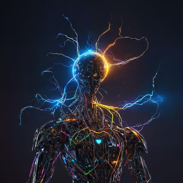 Human Body Connected to Numerous Electrical Wires