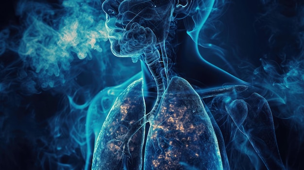 Human Body Enveloped in Blue Smoke