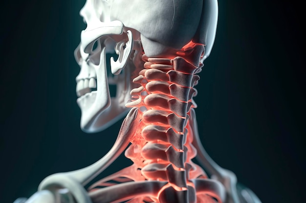 Human body focusing on neck pain zones including atlas and cervical vertebrae Generative AI