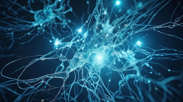 Human body formed by nerve cells with light pulses that intersect each othe