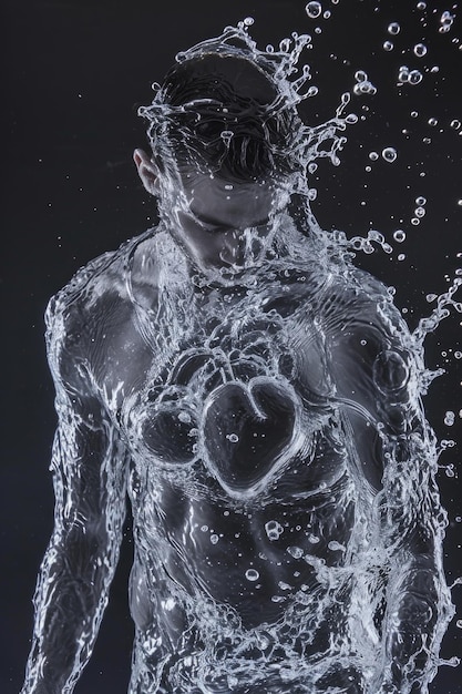 Photo a human body made of water droplets the whole body