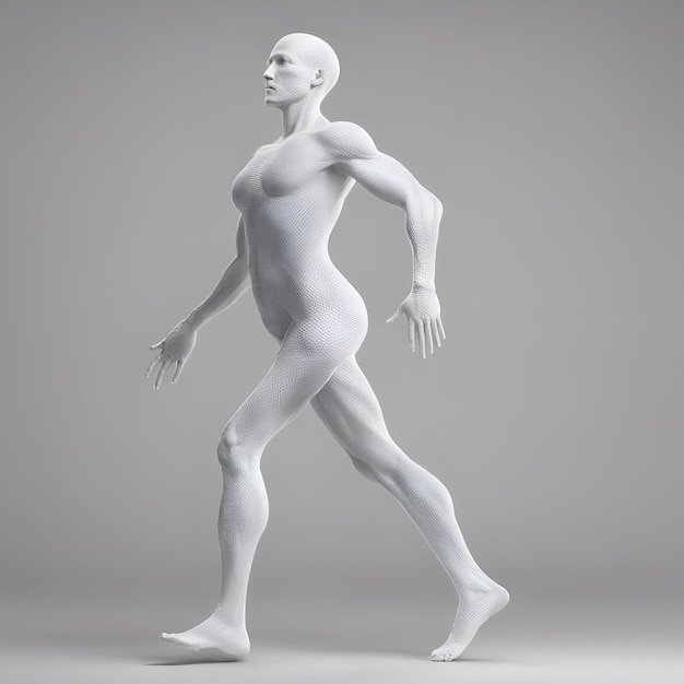 Human body made of white plastic 3d render on gray background