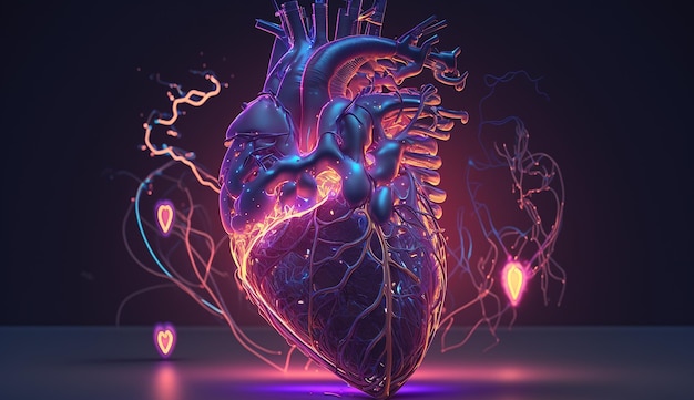 Human body organs Heart neon illustration image Ai generated art