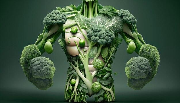 Human body shape made of Healthy of varies raw organic vegetables fresh ingredients Generative Ai