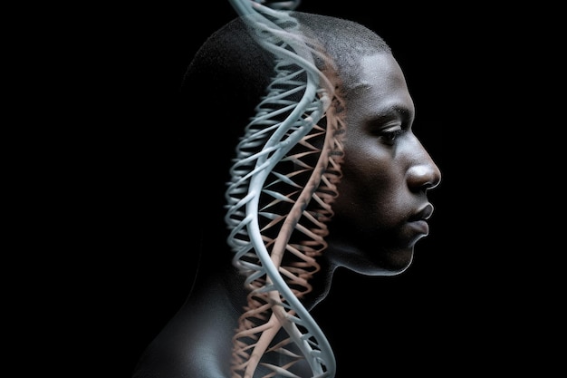 Human body silhouette and DNA strand Generative AI