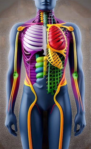 A human body with the internal organs labeled as the skeleton.