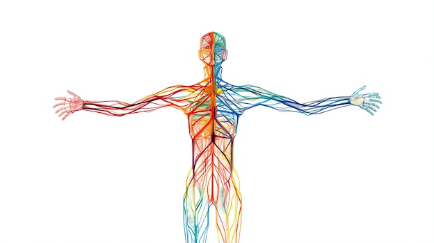 a human body with many colored wires