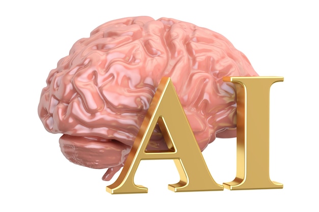 Human brain and AI word artificial intelligence concept 3D rendering