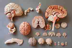 Photo human brain anatomical sections shown in a sideview flat format generative ai