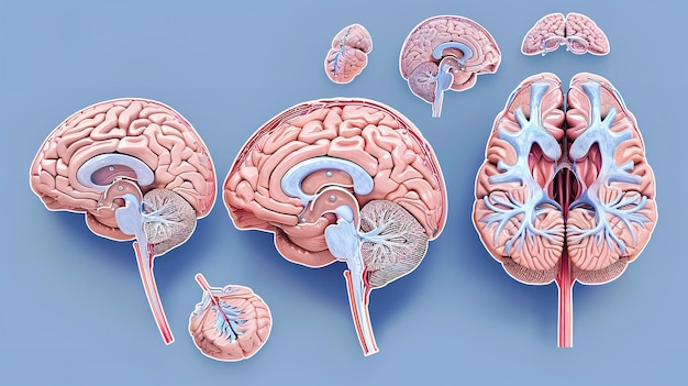 Photo human brain anatomical sections shown in a sideview flat format generative ai