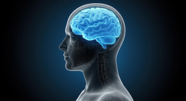 人間の脳の解剖学をX線効果で横から見る