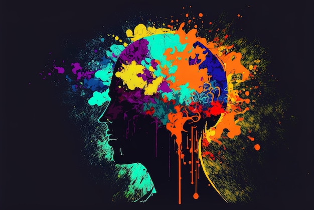 Premium AI Image | Human brain as acidic abstract 2D art